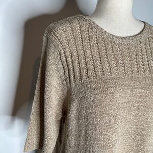 Melissa Paige Tan Ribbon Knit Crewneck Short Sleeve Sweater Size XLarge